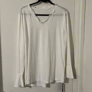 White V-neck Long Sleeve with Wide Cuff Sleeves